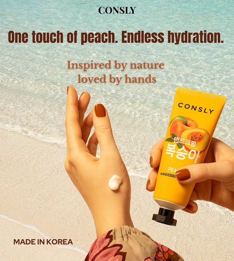 CONSLY Hand Essence Cream | Lightweight Nourishing Moisturizer for Dry Hands | Softens, Smooths & Restores Skin | Korean Skincare | 100 ml / 3.38 fl oz (Peach)