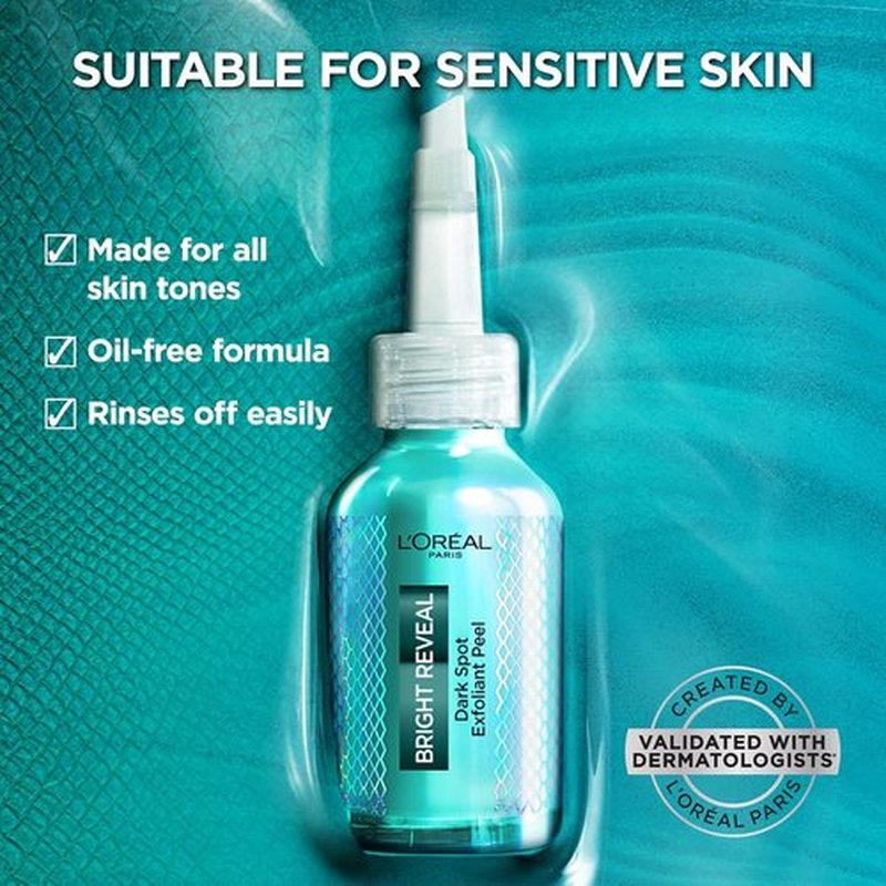 L'Oreal Paris Bright Reveal Exfoliant Peel - 25% AHA BHA PHA Face Exfoliator for Dark Spots & Renewed Skin Texture | Includes SPF Lotion Sample