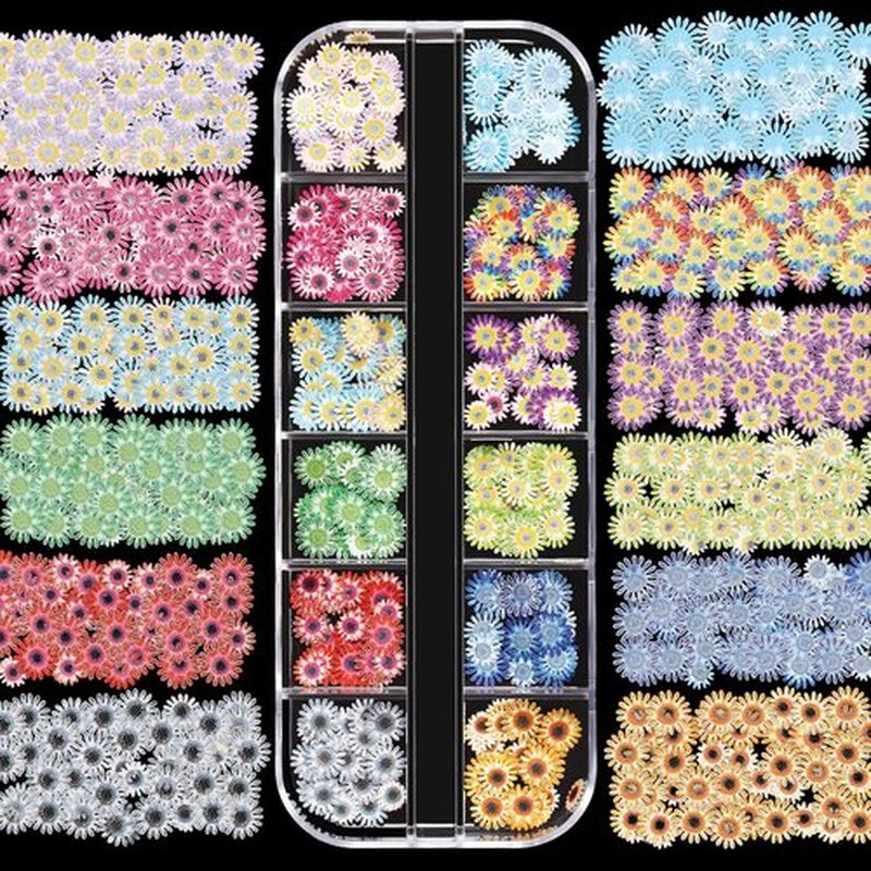 Maitys 3 Boxes 1080 Pcs 3D Flowers for Nails Decals (Not Self Adhesive or Stickers) Colorful Mixed 3D Flower Leaves Wood Pulp Nail Sequins for DIY Manicures