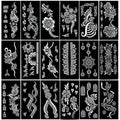 PADOUN 18-Sheet Henna Tattoo Stencils for Hands - Glitter Temporary Tattoo Templates, Indian Henna Tattoo Sticker Kit for Body, Arm, and Hand Painting