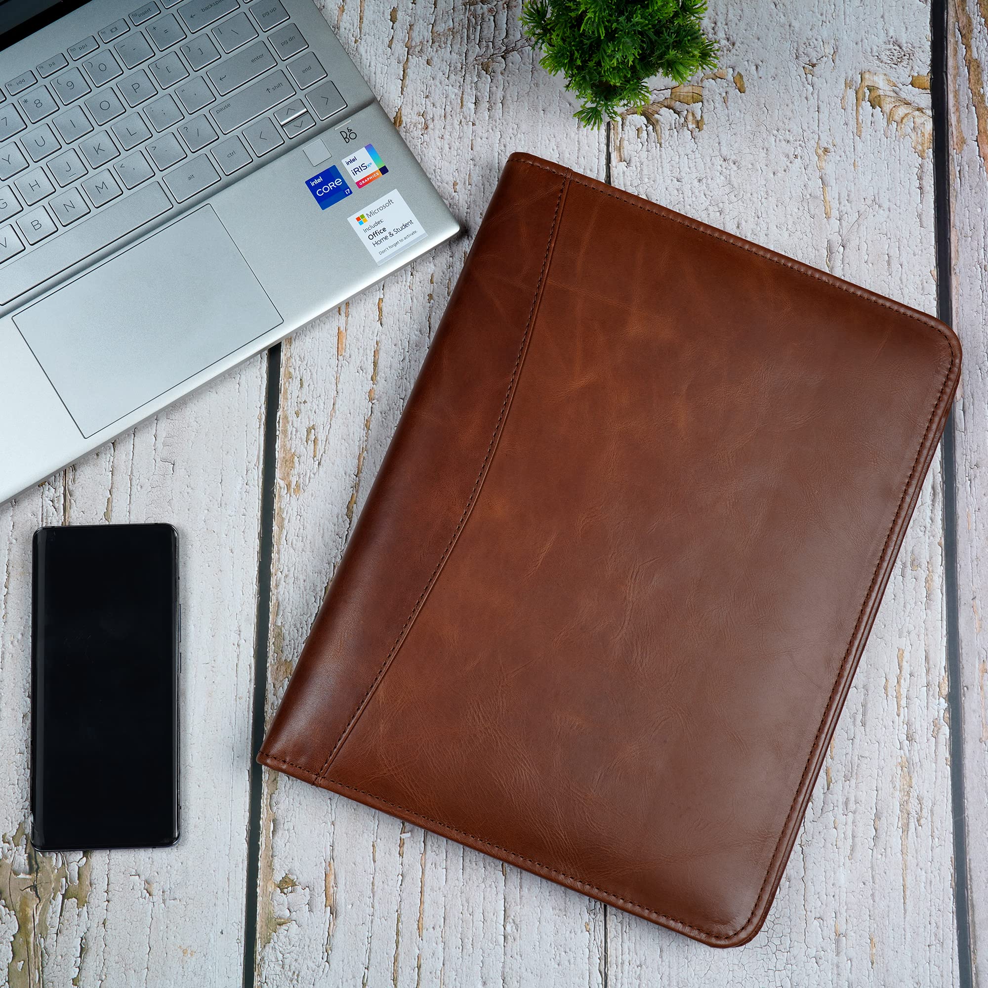 CestAntiQ, Leather Portfolio A4 Document Folder Legal Pad Padfolio, Professional Writing Letter Notepad Clipboard Sleeve Organizer, Resume Folio Binder for Men & Women Classic Brown