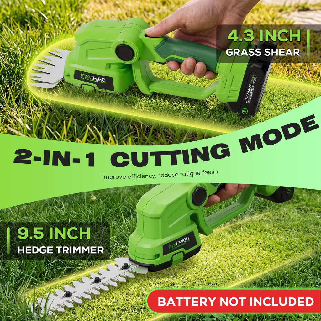 FIXCHIGO 21V Cordless Hedge Trimmer, 2 in 1 Handheld Bush Trimmer Compatible with MAKITA 21V Battery(Battery not Included), Electric Grass Shear for Garden Yard Lawn Care, Powerful & Lightweight