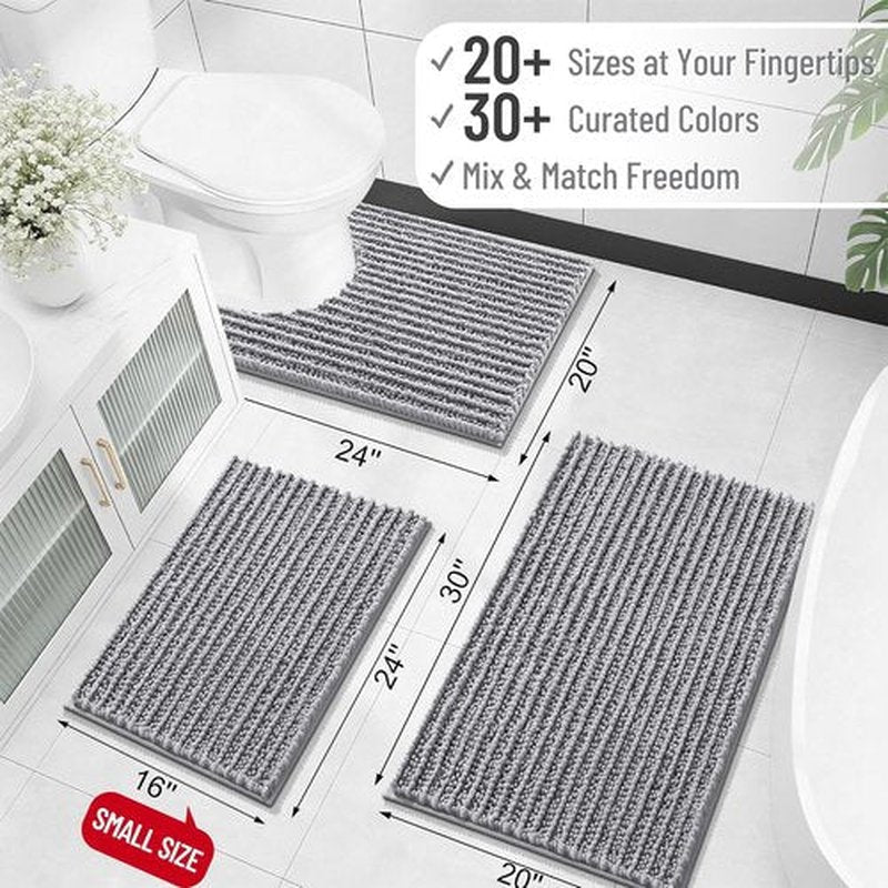 OLANLY Bathroom Rug Mat - Soft, Absorbent Chenille | Non-Slip Rubber Backing, 30x20, Grey