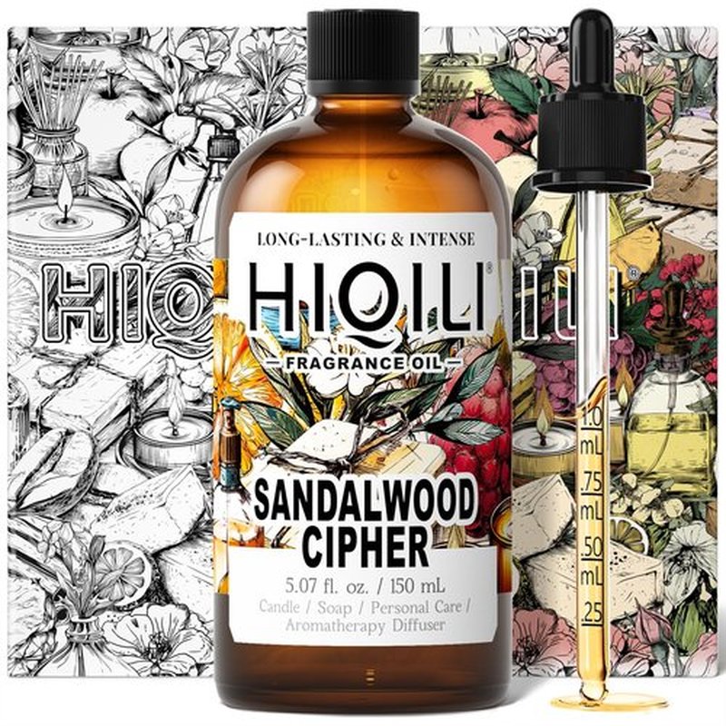 HIQILI Sandalwood Cipher Fragrance Oil for Diffuser, Candle & Soap, Perfume & Body Oil Making- Have Gourmand Notes, Long-Lasting - 5.07 Fl Oz