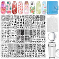 Biutee Nail Stamping Plates Set 15PCS Nail Art Stamper Scraper Nail Art Stamping Kit with Storage Bag Gift Box Nail Stamp Template Kit Lace Flower Butterfly Star Holiday Design