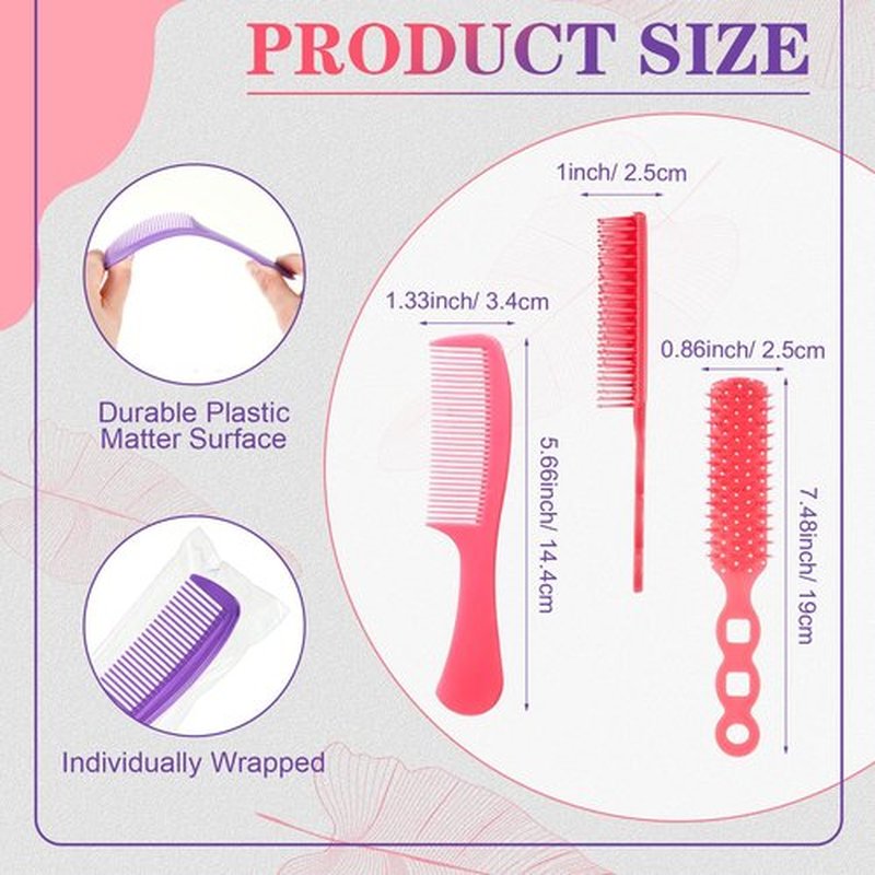 SiliFine 24 Pcs Hair Brush Combs Set Bulk Hairbrushes for Homeless Individually Wrapped Combs for Women Hotel Travel Nursing Charity(Multicolor)
