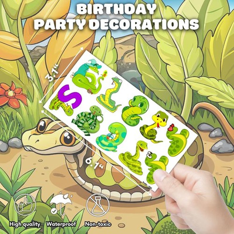 94PCS Cute Snake Temporary Tattoos Themed Reptile Animals Birthday Party Decorations Supplies Favors Decor Jungle Swamp Safari Tattoo Stickers Gifts For Kids Adults Boys Girls School Prizes Carnival