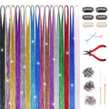 GOO GOO Hair Tinsel Kit 16 Colors, 3200 Strands of 48 Inch Tinsel Hair Extensions, Fairy Hair for Girls with Tools, Sparkling Glitter Highlights for Christmas, Halloween, Cosplay, and Parties