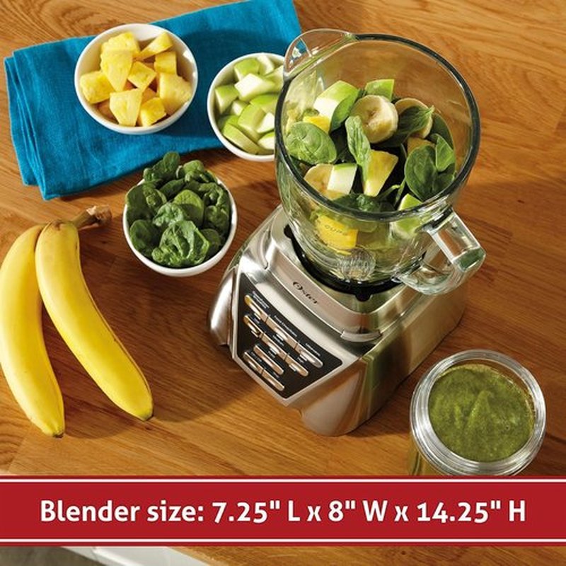Oster Pro 1200 Blender - Powerful 1200W Smoothie Maker with Glass Jar & 24oz To-Go Cup | Brushed Nickel