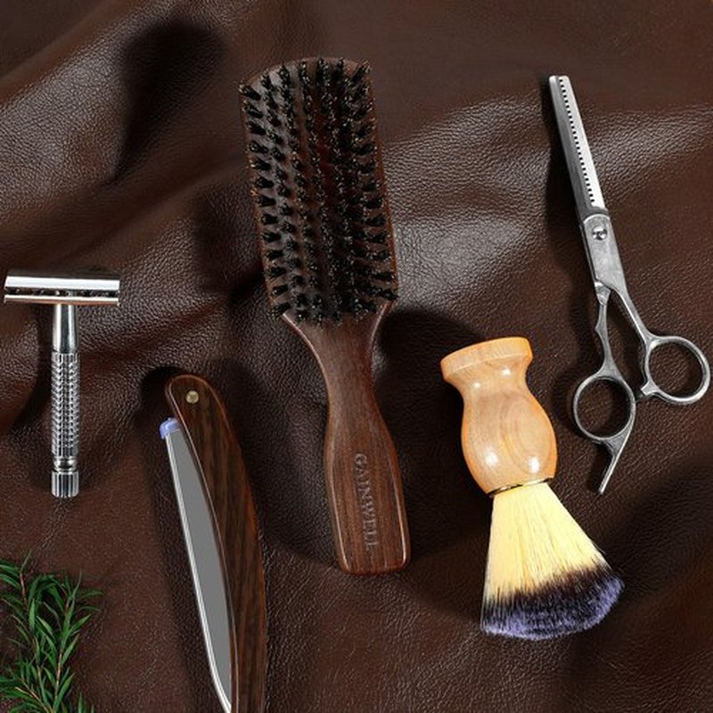 GAINWELL Wild Boar Bristle Hair Brush for Men, Slick Back Hair Brush with Stiff Boar Bristles for Thick Hair, Natural Black Walnut Wooden Handle Hairbrush, Beard Mustache Brush - Large