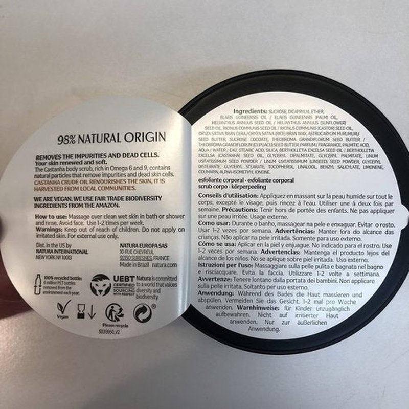 Natura Ekos Castanha Body Scrub - Exfoliating Sugar & Brazil Nut Oil Polish for Dry Skin - 7 oz (200 g)