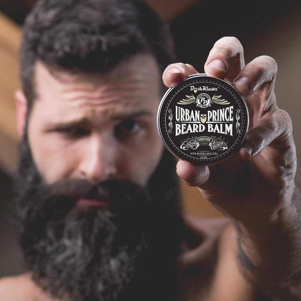 BushKlawz Urban Prince Beard Balm Leave in Conditioner Beard Butter Moisturizer Premium Refreshing Scent 2 oz - Best Leave in Conditioner Scented Beard Balm Gift Bearded Men