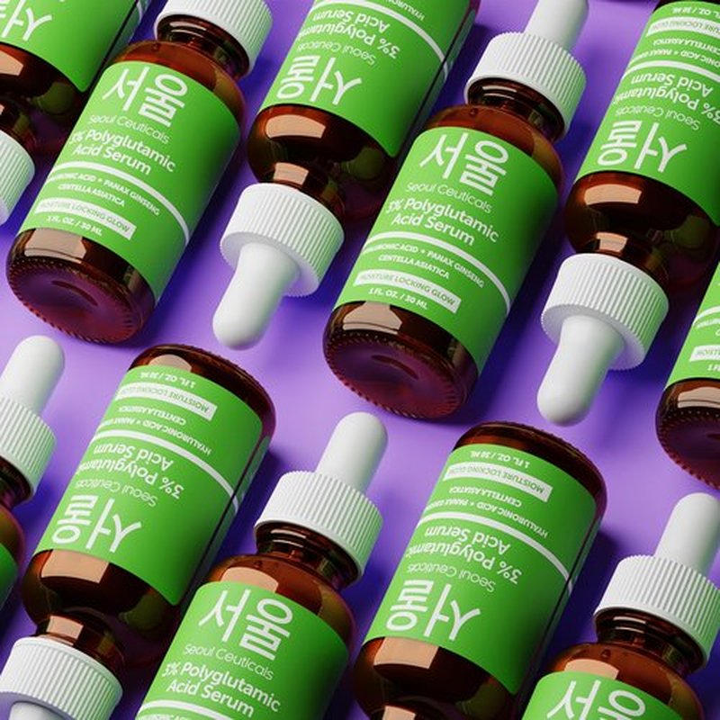 SeoulCeuticals Organic Polyglutamic Acid Serum - Korean Skin Care + Hyaluronic Acid + Centella Asiatica - K Beauty Anti Aging - Healthy Glowing Skin 1oz