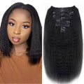 Kinky Straight Clip in Hair Extensions Real Human Hair Clip ins Natural Black Double Weft Clip ins for Women 12 Inch 120g 8pcs Kinky Straight Clip on Extensions Human Hair