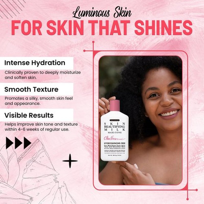 Clear Essence Exclusive Skin Beautifying Milk Hydroquinone-Free Maxi-tone Lotion - Skin Lotion for Hydrating Dry Skin - Hydrating Lotion to Hydrate Skin with Shine - (10.0 Oz.)