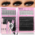 YIDUO Lash Clusters Kit 200D+300D+Spikes+Bottom Cluster Lashes Extensions Kit with Lash Bond and Seal |Tweezers |Removers |Eyebrow Brush (200D+300D-10-18MIX Thick Kit)