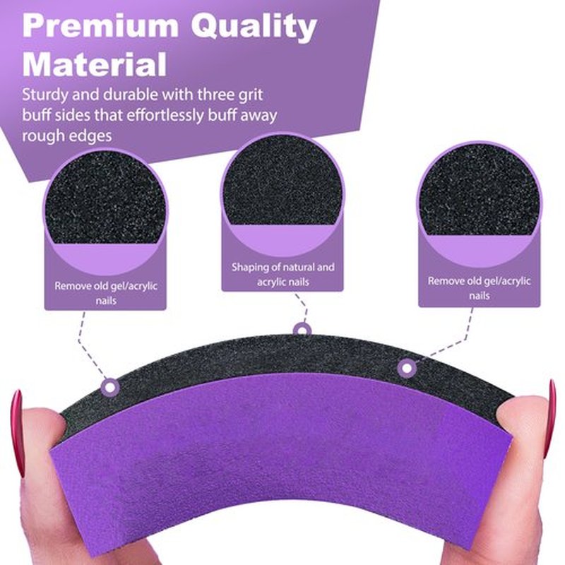 Morary Nail Buffer Sanding Block Polisher Buffing File 100/100/180 Grit for Acrylic Nail Art Kit Manicure Tools 5 PCS (Black Purple)
