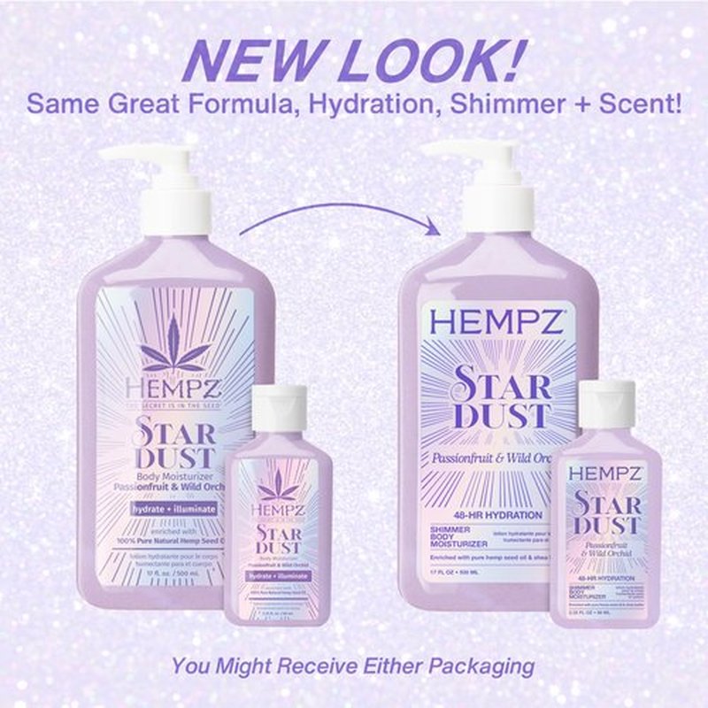 Hempz NEW Star Dust Body Lotion, Iridescent Glow Shimmer, Passionfruit and Wild Orchid, Hydrating and Nourishing Moisturizer, 17 oz.