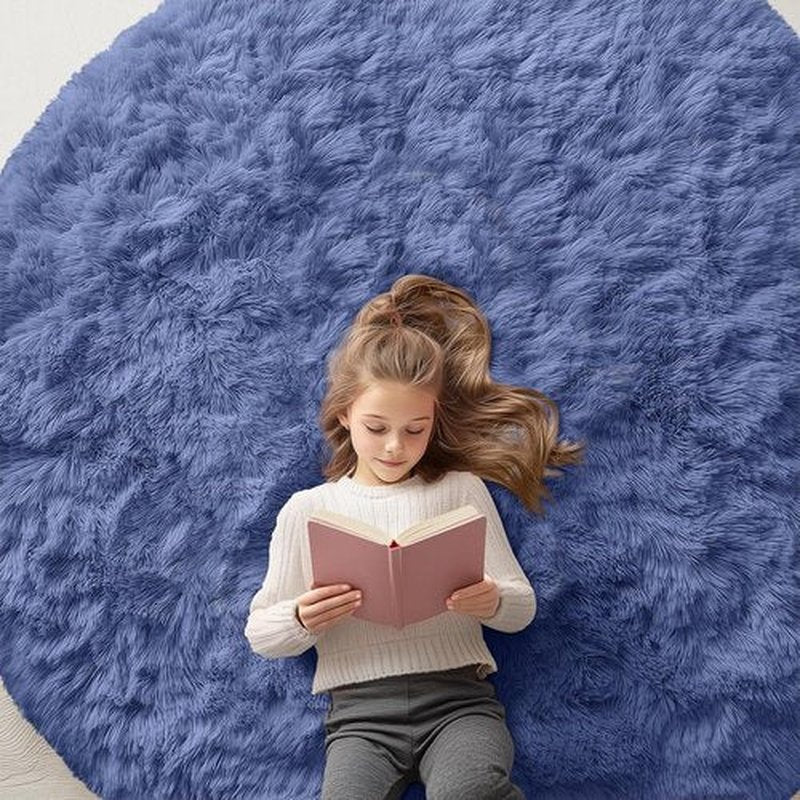 OLANLY Denim Blue Round Area Rug - Soft, Fluffy, Machine Washable 6 ft Circle Carpet for Bedroom & Living Room