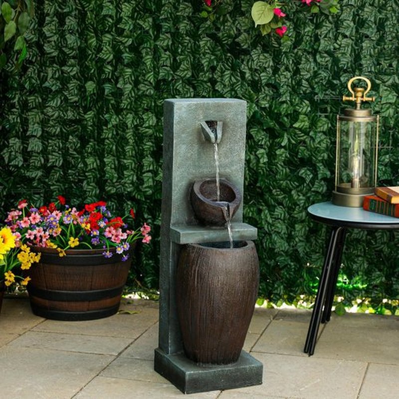 Alpine Corporation 32" 3-Tier Jar Fountain - Elegant LED Outdoor Water Feature for Garden & Patio
