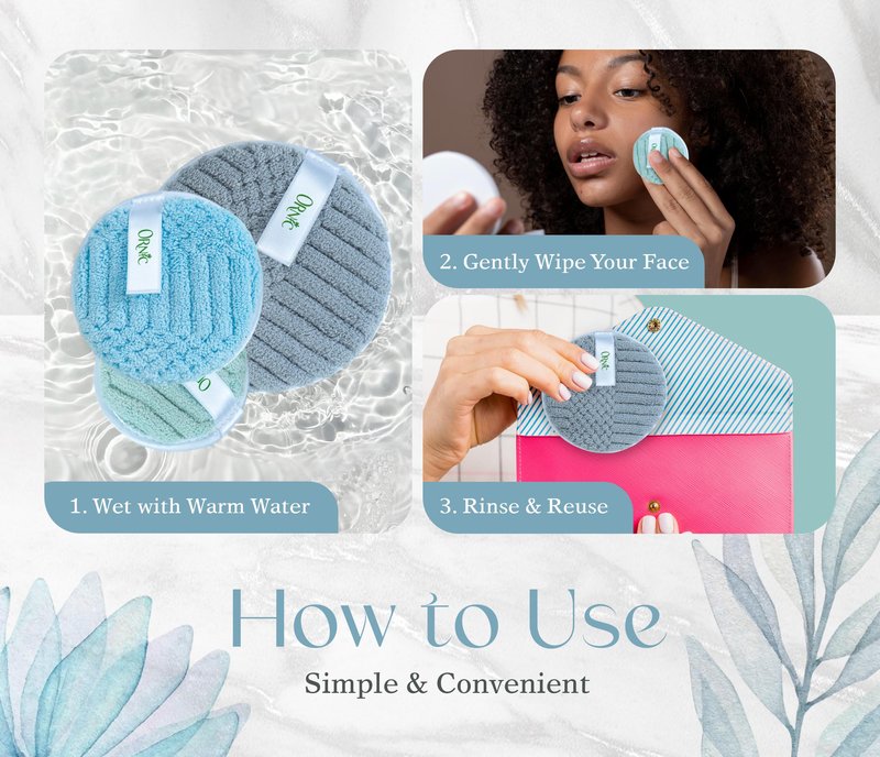 Ornic Reusable Makeup Remover Pads – Ultra-Soft Microfiber Face Pads – Eco-Friendly Facial Cleansing Discs for All Skin Types – 3 Sizes for Full Face & Eyes