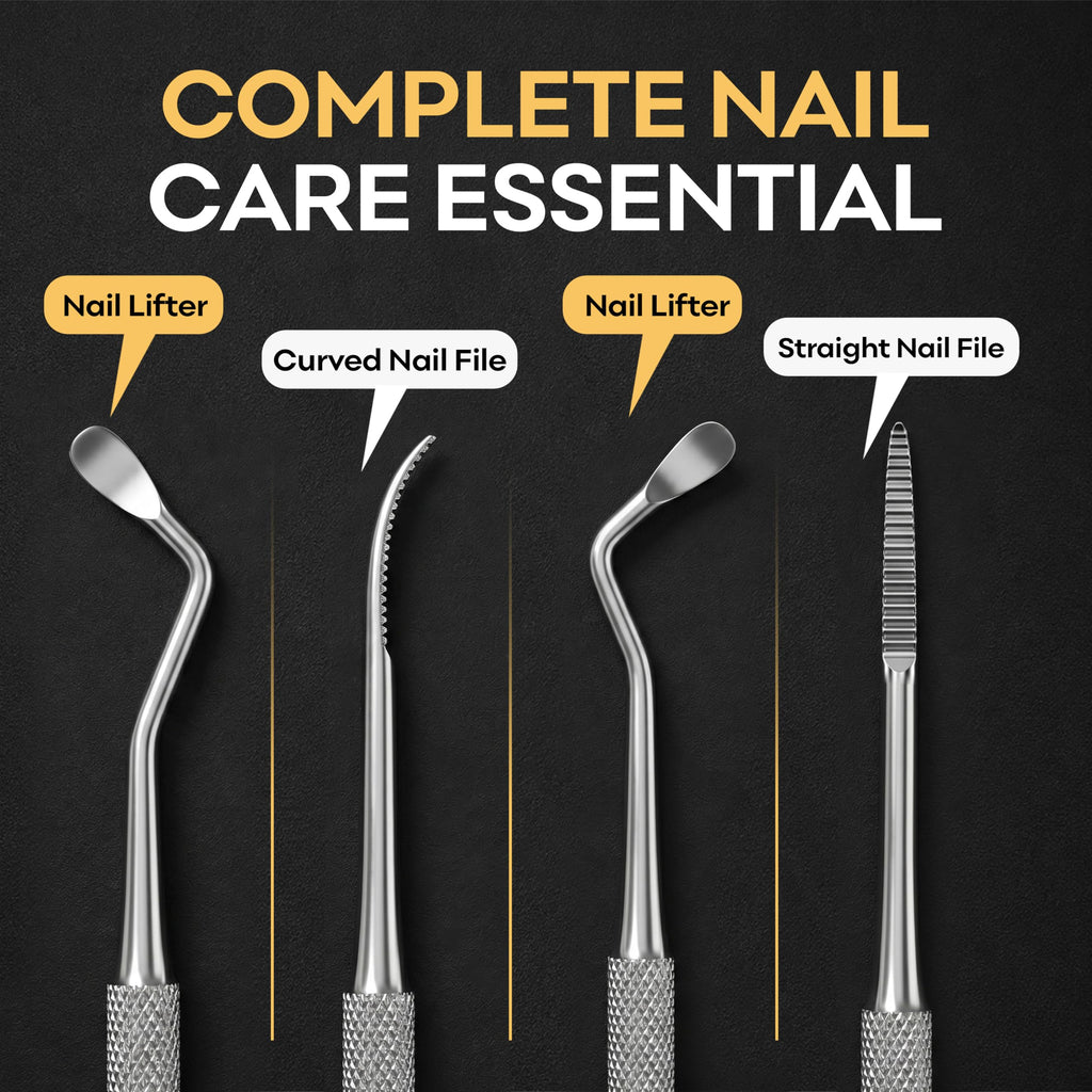 Ingrown Toenail Removal Kit - Under Nail Cleaner Tool Double Ended Nail Lifter & Nail File Cleaning Scooper Curette Tools Trimmer Medical Grade Stainless Steel Manicure Pedicure Nail Care Set by Krisp