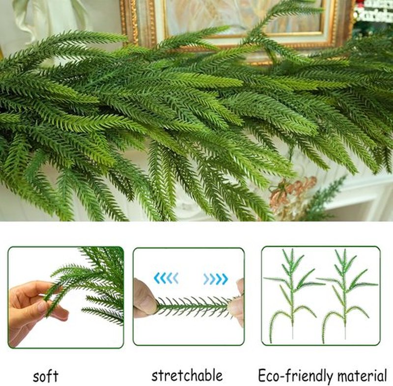 Norfolk Pine Garland - Realistic 6 Ft Christmas Decorations for Mantle, Table, Stairs & More