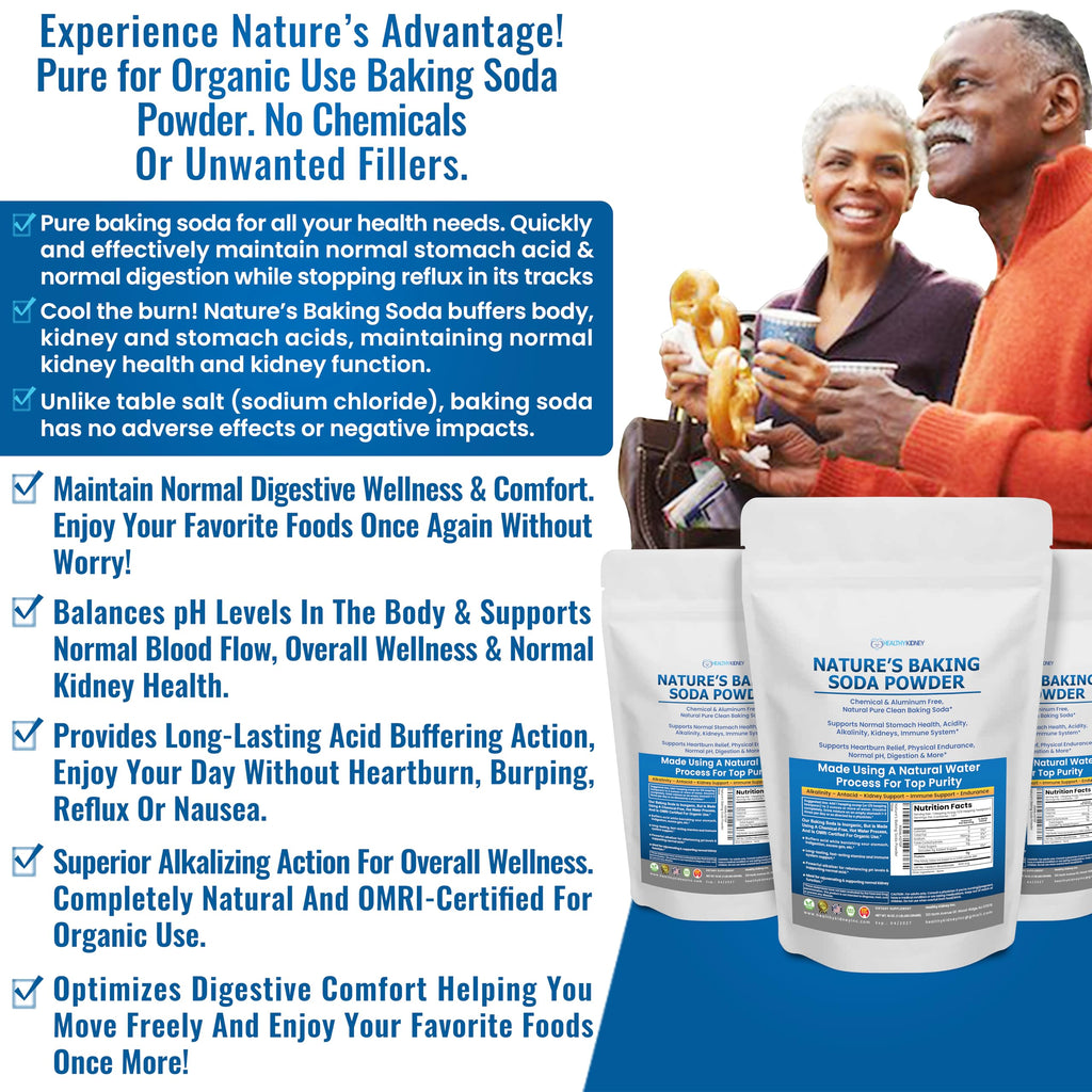 Nature’s Baking Soda Supplement Powder Organic Use Aluminum Free Better Than Baking Soda Tablets. No Chemicals Pure Powder for Health, Kidneys, Stomach & Wellness 1lb