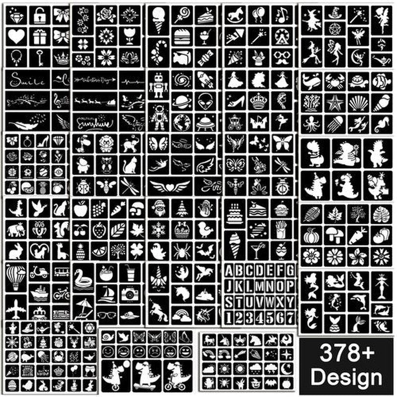 378 Pcs Temporary Tattoos Stencils for Kids, Face and Body Paint Stencils Kit.