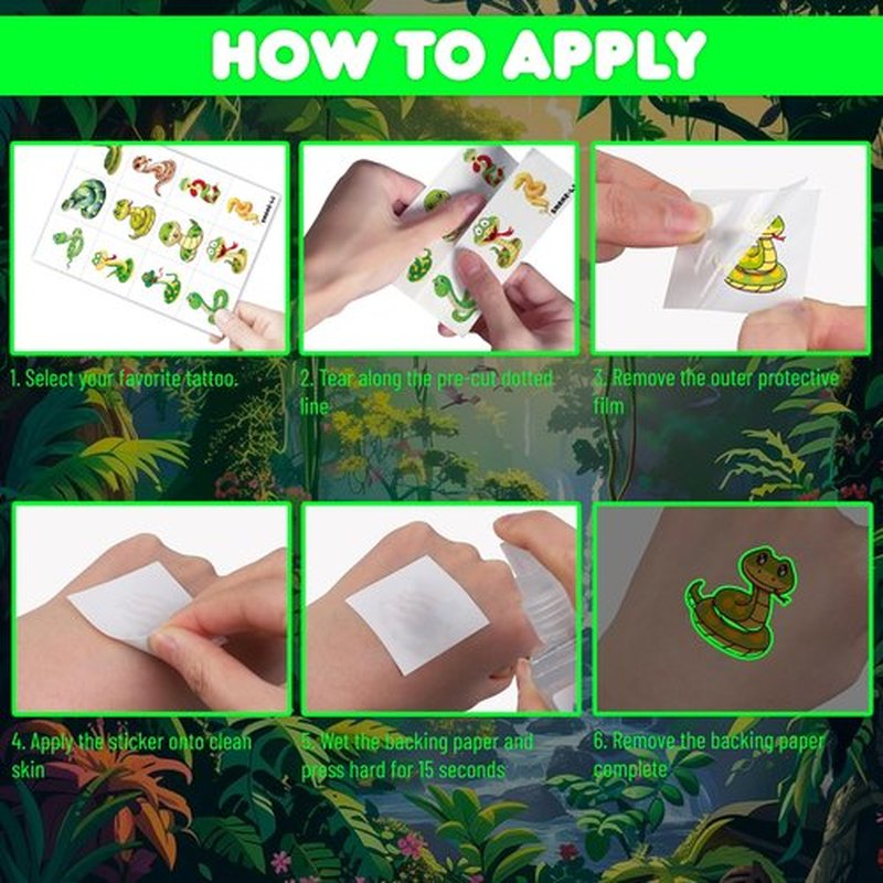 96 PCS Snake Luminous Neon Temporary Tattoos – Glow in the Dark Snake Tattoo Stickers Birthday Party Decorations, Supplies & Favors for Halloween, Parties, Cosplay, Costume Events (Glow in the dark)