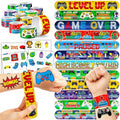 Cherisnowy 72PCS Video Game Party Set | 48PCS Temporary Tattoos & 24PCS Slap Bracelets - Gamer-Themed Birthday Supplies, Baby Shower Gifts, Classroom Rewards & Party Decor for Kids (Boys & Girls)