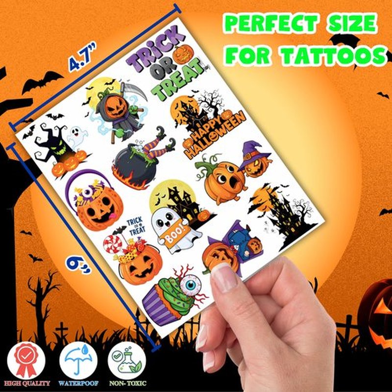 50 PCS Halloween Tattoos for Kids Party Decorations, Treats for Party Supplies Favors, Goodie Bag Stuffers Games for Boys Girls