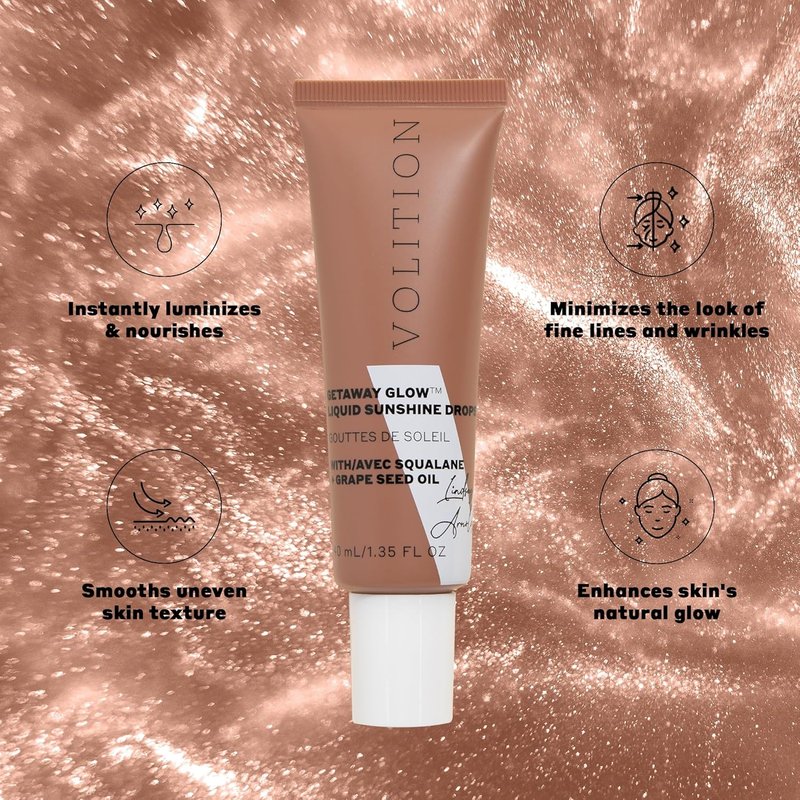 Volition Beauty Getaway Glow Drops - Instant Bronze & Shimmer with Vegan Squalane | Hydrates & Luminizes All Skin Tones