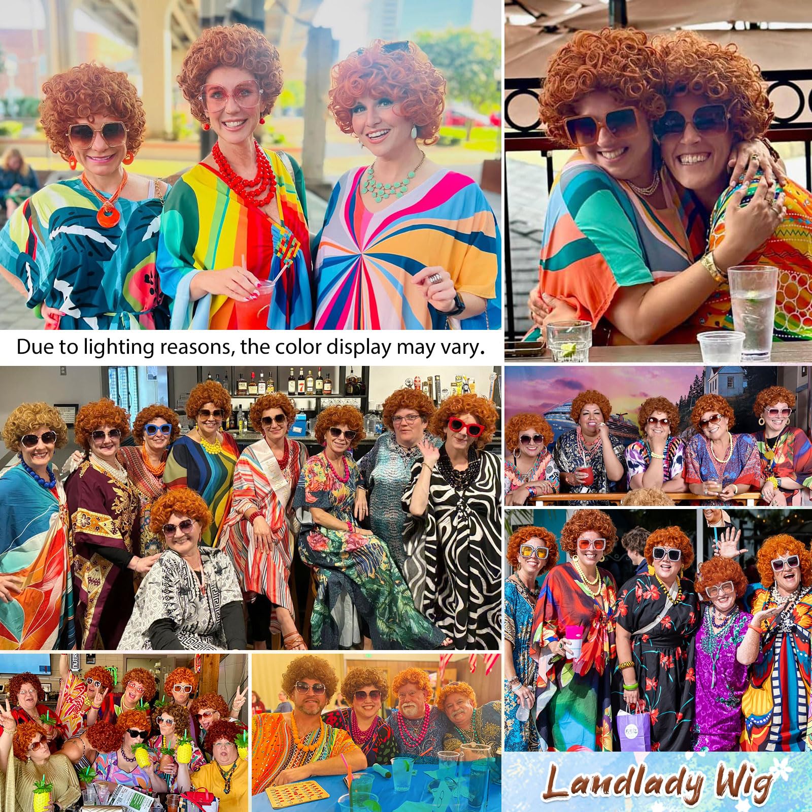 Yargel Hair Orange Wig for Women Landlady Costume Red Orange Curly Synthetic Wig With Yellow Jewelry Necklace+Earrings+Glasses Ginger Wigs For Cospaly Halloween Party Use