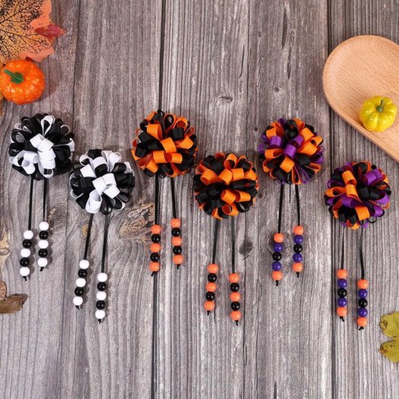 OAOLEER 6PCS Halloween Hair Bows for Girls, Flower Girls Grosgrain Ribbon Bows With Alligator Clips Girl Hair Accessories for Kids Teen Back to School (Round Bows-B)