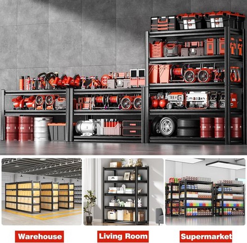 POKIPO Heavy-Duty Garage Shelving Unit - 5-Tier Adjustable Metal Storage Rack | 72"H x 35"W x 15.7"D, 3000LBS Capacity