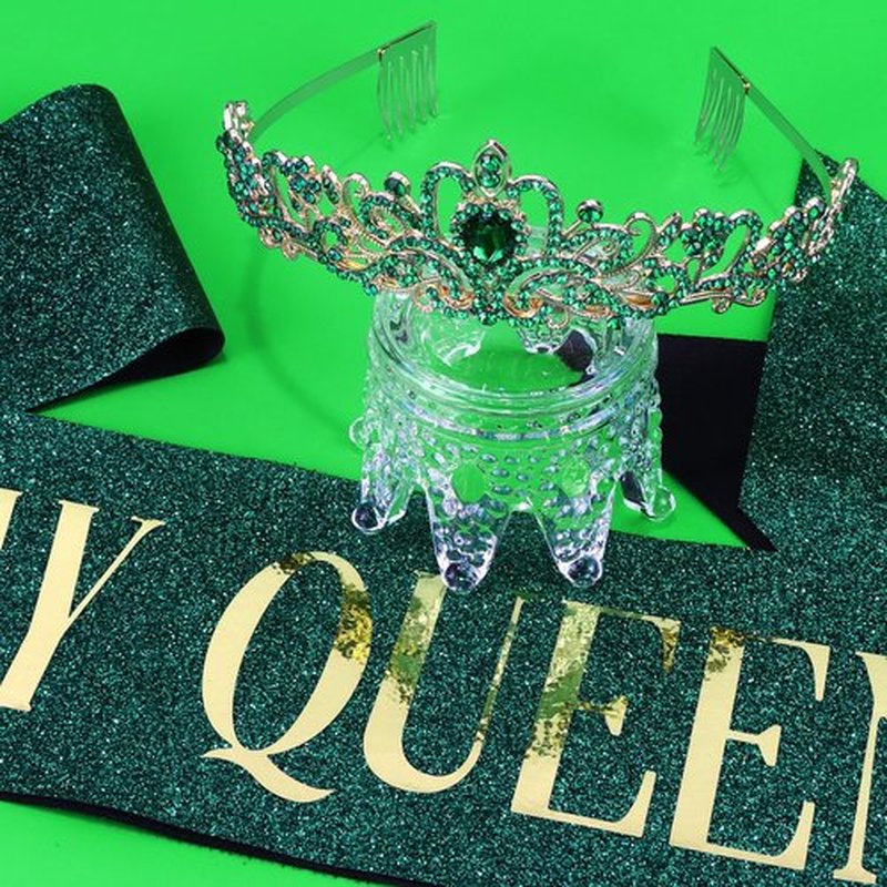 COCIDE Birthday Sash for Women Happy Birthday Crown Tiaras for Women Queen Princess Headband for Party Decoration Girl Green and Gold Sahes Hair Accessories Favors Gift