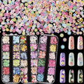 Maitys 3 Boxes 1080 Pcs 3D Flowers for Nails Decals (Not Self Adhesive or Stickers) Colorful Mixed 3D Flower Leaves Wood Pulp Nail Sequins for DIY Manicures