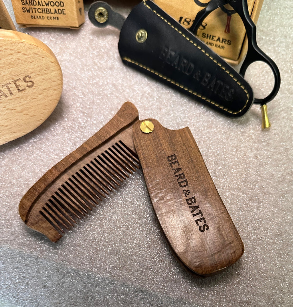 BEARD & BATES Factory Seconds Beard Tool Kit, Wooden Comb, Scissors, Brush, Deep Discount