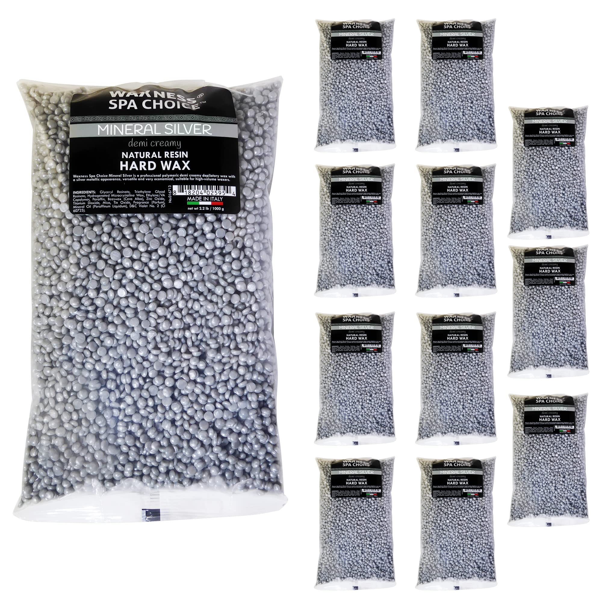 Waxness Spa Choice Mineral SIlver Demi Creamy Hard Wax Beads 2.2 lb / 1 kg Bulk Pack of 12