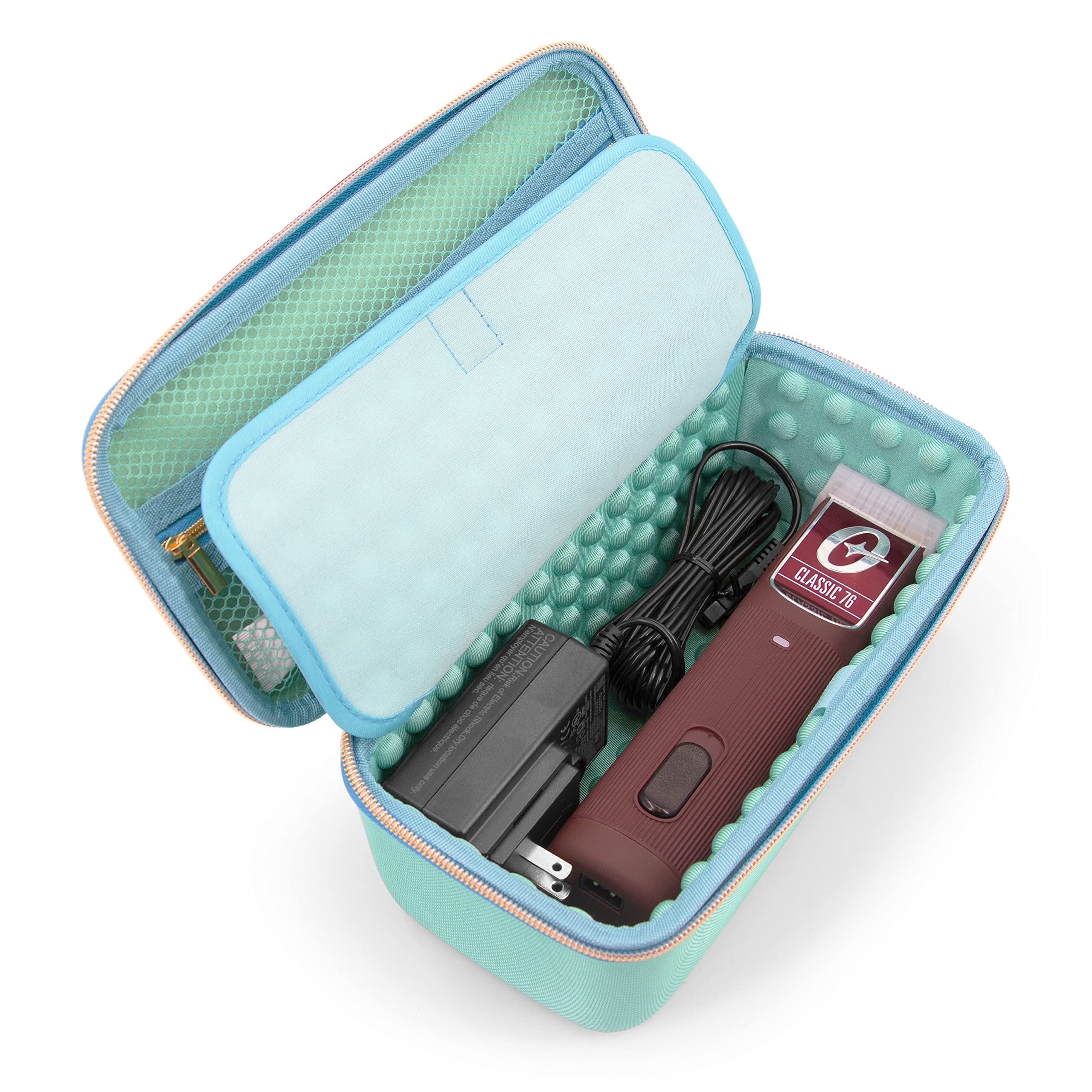 CASEMATIX Clipper Case Holds Clippers, Hair Buzzers, Trimmers, T Finisher Liner - Barber Travel Case For Stylist, Hairstylist and Salon Hair Cutting Supplies, Turquoise