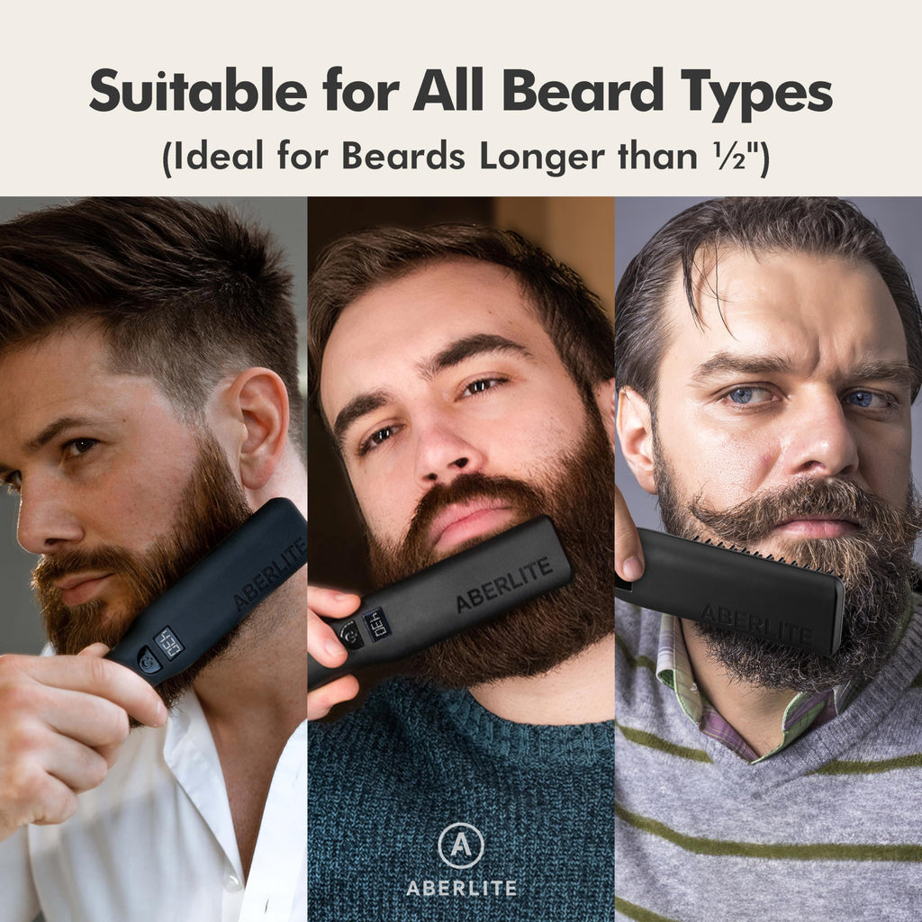Aberlite Pro Professional Beard & Hair Straightener - Advanced Ionic & Anti-Scald Heated Brush - Pain-Free Conditioning - Straightening Comb for Men - for All Beard Types
