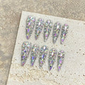 JIEADJIE Press On Nails (100% Handmade),Length Version,Handmade Painted Nail Art by Nail Technician,Luxury Party and Holiday Styles (Laser Illusion, Medium)