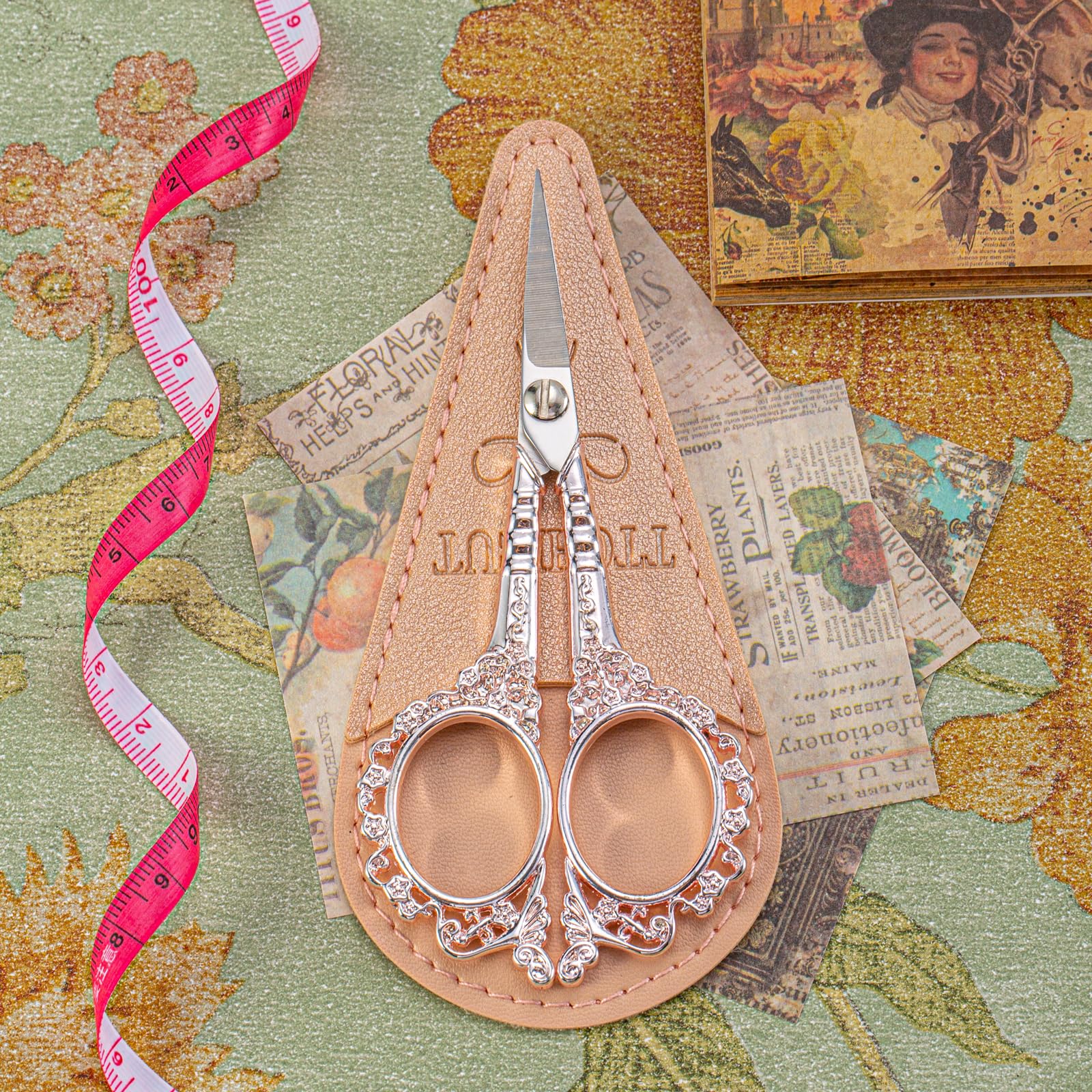 All Purpose Scissors With Sheath - Sharp for Sewing, Embroidery, Cuticle, Eyebrows, Manicure, Pedicure, Beauty Grooming - Office, Home, School, Crafts (Pink Gold)