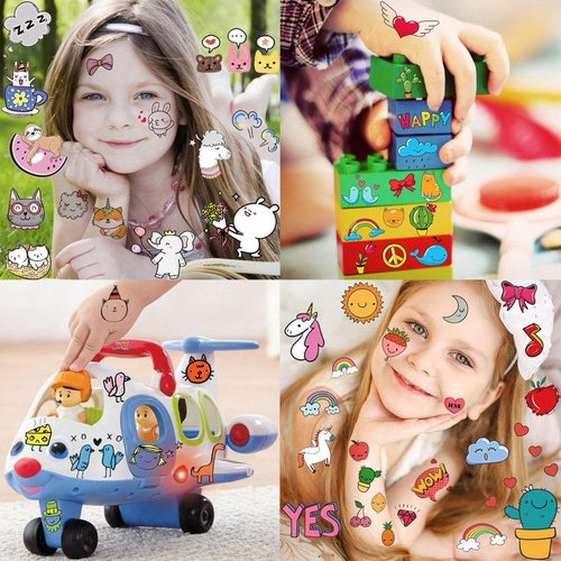 GOROMON 60 Sheets 1200+ Patterns Summer Cute Small Temporary Tattoos For Kids Girls Boys, Tiny Animals Mermaid Unicorn Cartoon Fake Tattoo Sticker Face Hands, Children Tatoos Party Tatuajes Temporales