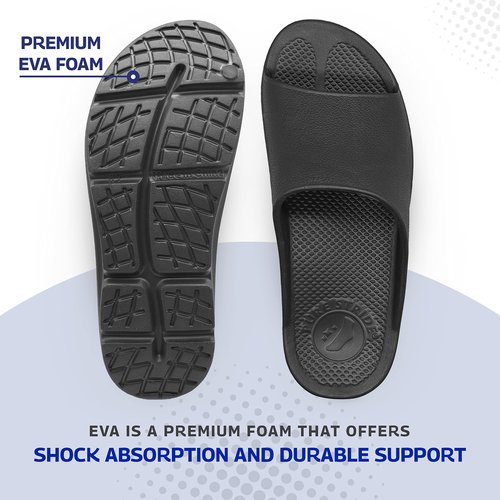 Pure Stride Therapeutic Slides, Orthotic Sandals for Plantar Fasciitis, Metatarsal and Heel Spurs, for Pain Relief and Arch Support of Feet - Black, Men’s Size 7/Women’s Size 8