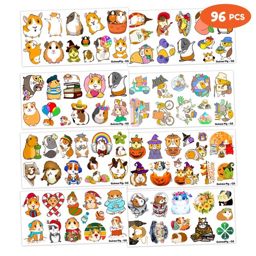 (96 PCS) Funny Guinea Pig Hamster Temporary Tattoos Birthday Themed Party Supplies Decorations Favors Cute Cartoon Animal Pet Stickers Tattoo Gifts for Kids Girls Boys Decor Class Reward Christmas