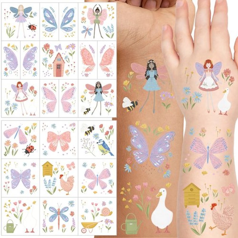 Cheerland Garden Fairy Tattoos Temporary Floral Butterfly Farm Party Favors Woodland Fairies Wing Stickers Birthday Decorations for Tea Bridal Baby Shower Classroom Silly Goose Party Supplies 108pcs