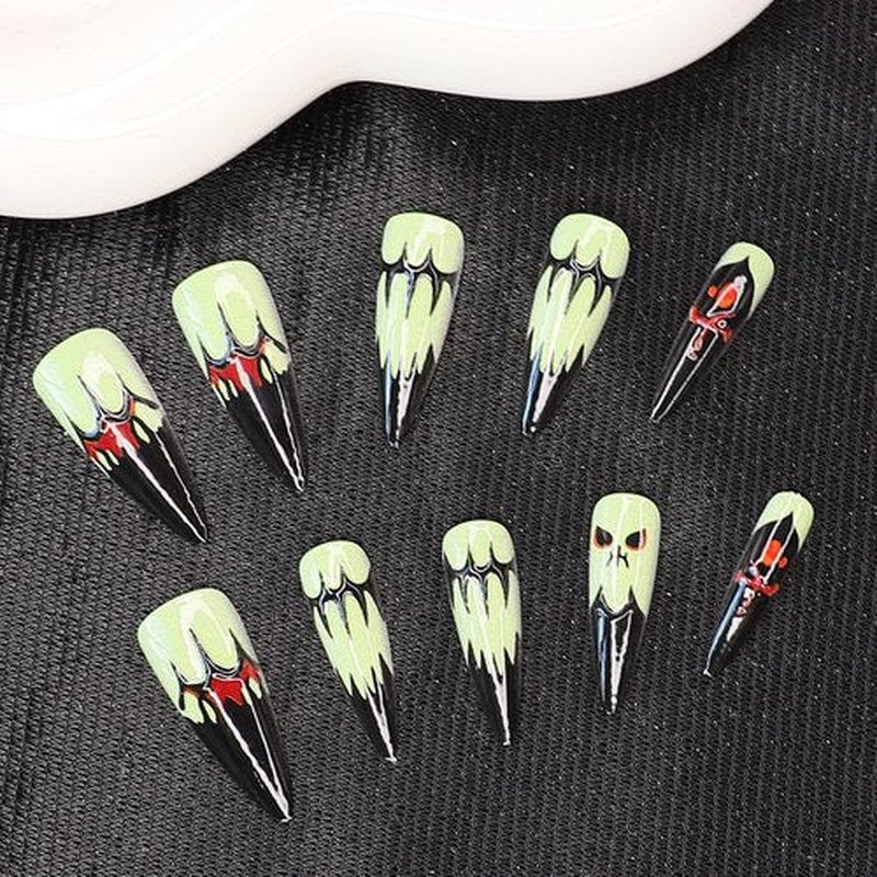 6 Packs 144Pcs Halloween Acrylic Press on Nails Kit, Reusable Full Cover Fake Nails, Stick on Glue on False Nails for Women & Girls