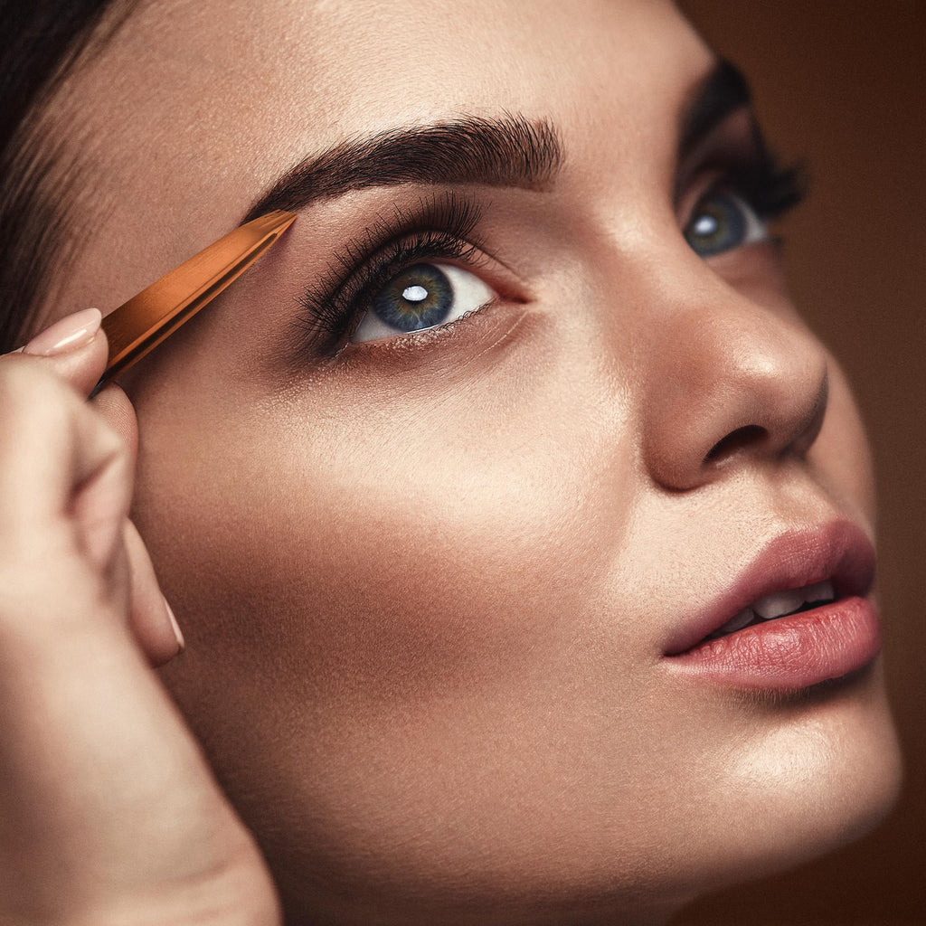 By MILLY Precision Tweezers Set | Titanium Series | Slanted and Pointed Tip Tweezers Kit | Aligned & Hand-Filed Tweezer Set Professional | Hair Removal & Eyebrow Tweezers | Rose Gold